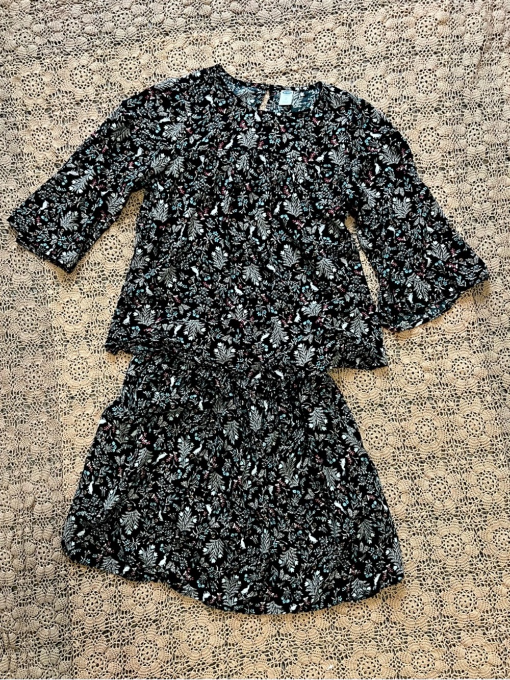 Old Navy Black Floral Set with Blue and Pink Accents